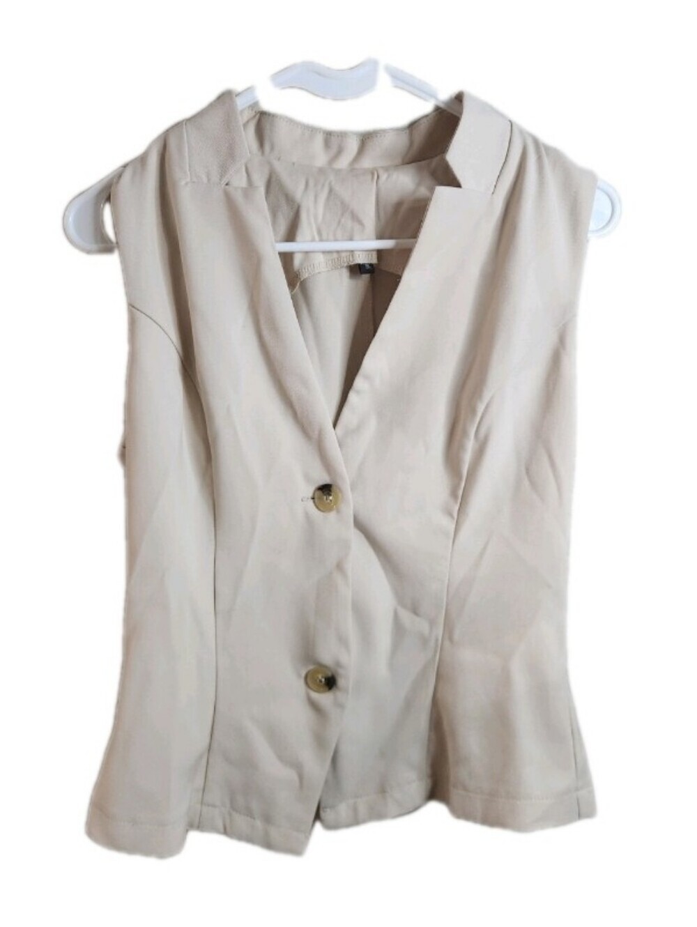 Women’s Beige Sleeveless Blazer Vest Small Tailored Button Front Minimalist Top